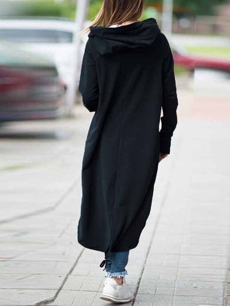 Regular Asymmetric Plain Long Fall Hoodie För Kvinnor