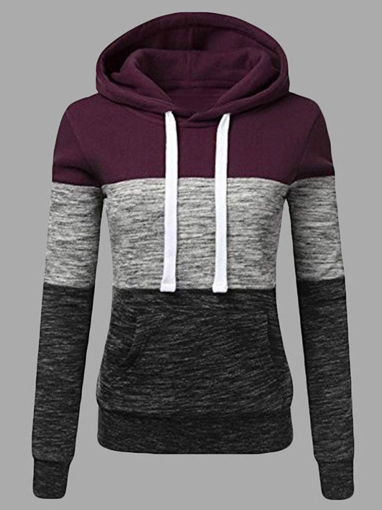 Regular Color Hooded Hoodie För Kvinnor