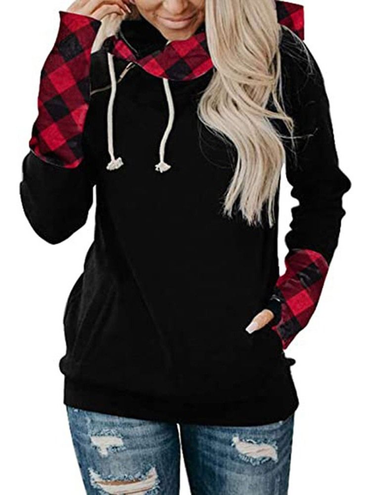 Regular Pocket Color Block Fall Standard Hoodie För Kvinnor