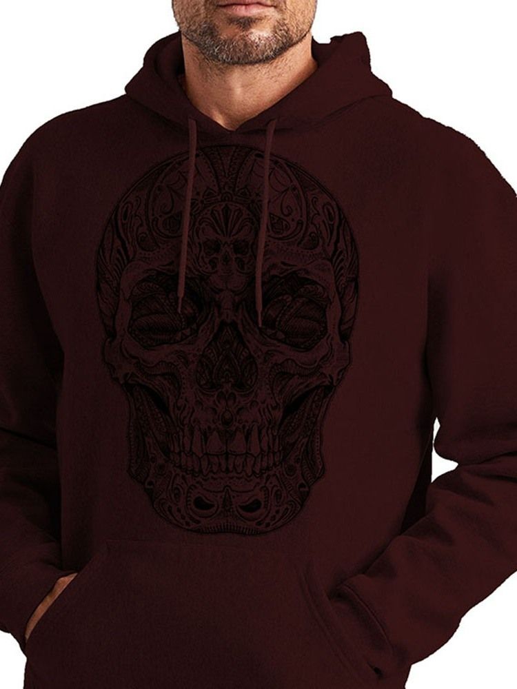 Skull Print Pullover Hoodies För Män