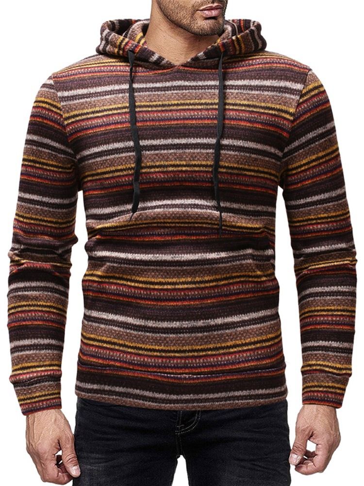 Stripe Casual Style Winter Hoodies För Män