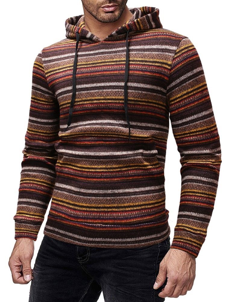 Stripe Casual Style Winter Hoodies För Män