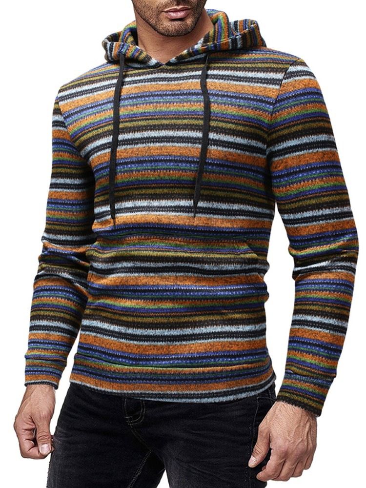 Stripe Casual Style Winter Hoodies För Män