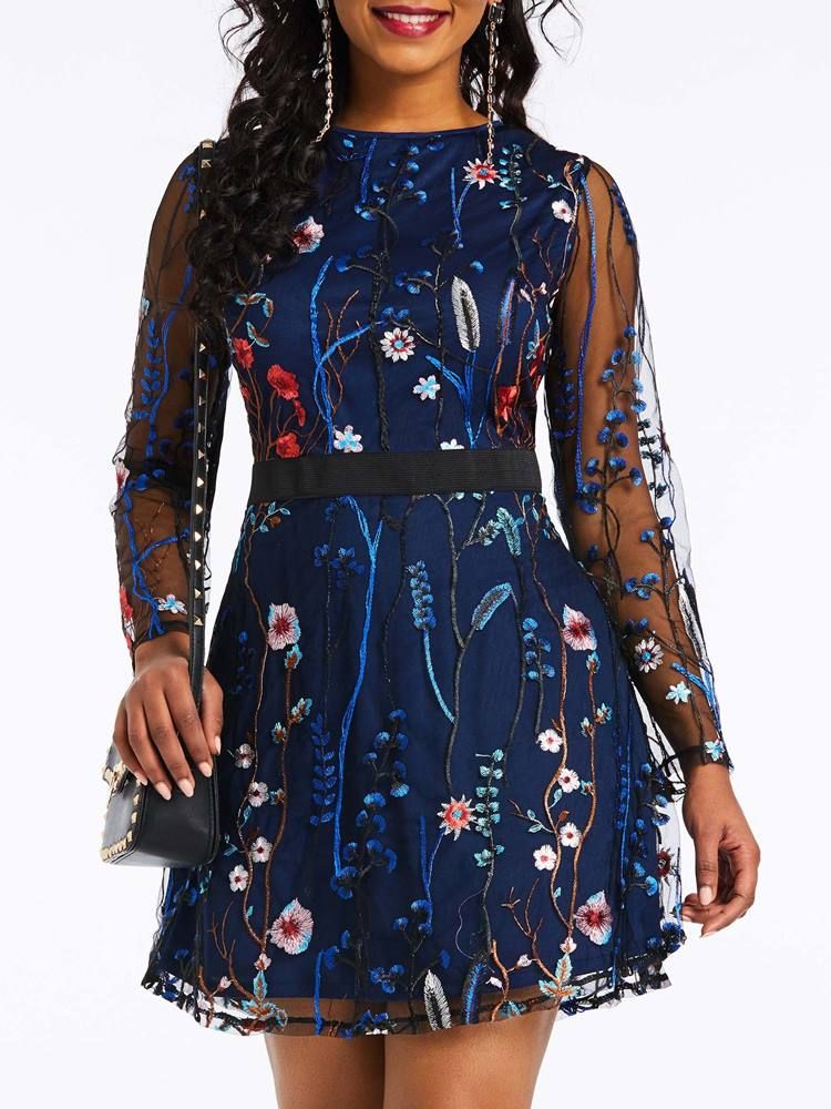 Kvinnors Broderi Över Knäet Floral Date Night Dress