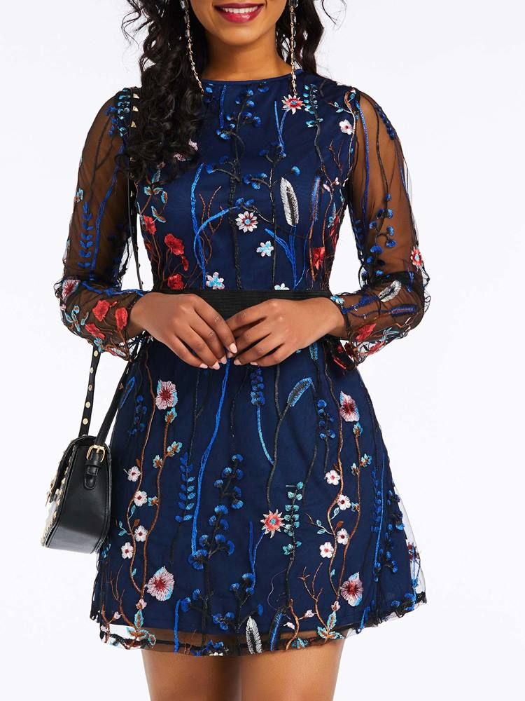 Kvinnors Broderi Över Knäet Floral Date Night Dress