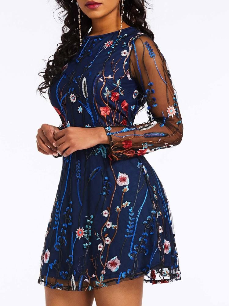 Kvinnors Broderi Över Knäet Floral Date Night Dress