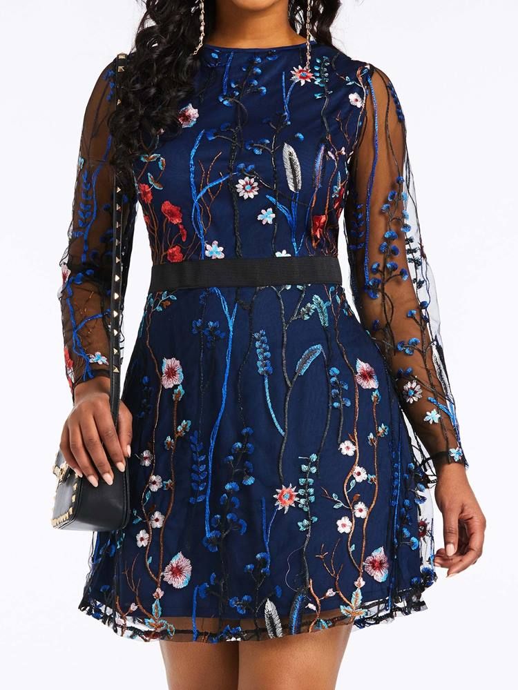 Kvinnors Broderi Över Knäet Floral Date Night Dress