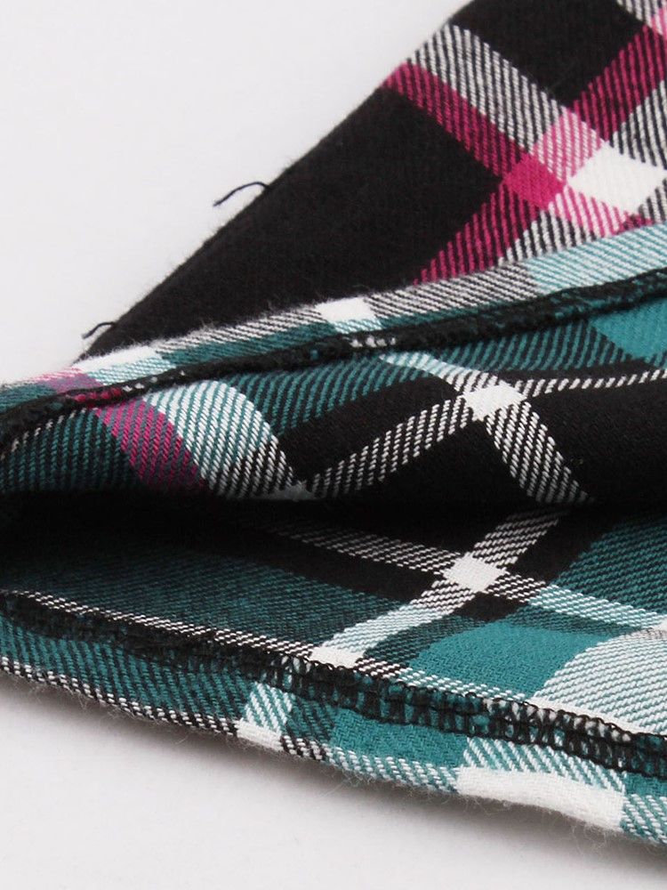 Kvinnors Tartan-knäppt Veckad Bollklänning A Line-klänning