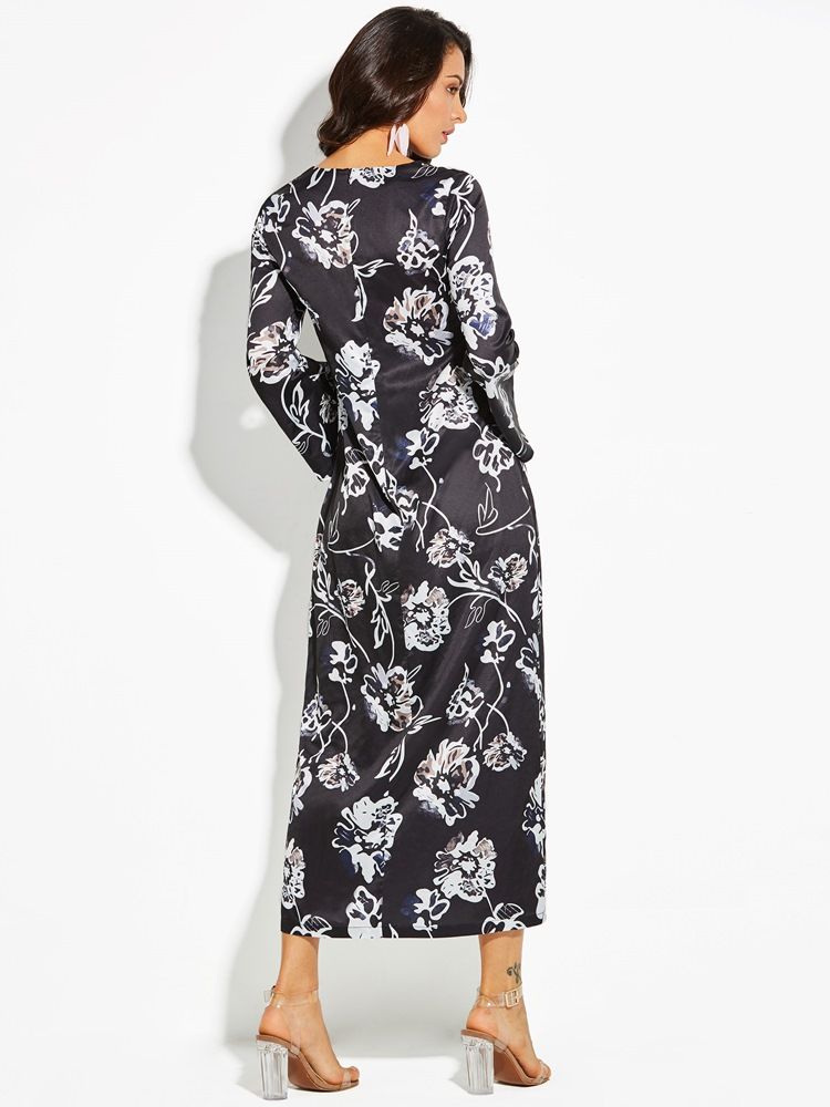 Kvinnors V-ringning Floral Print Flare Sleeve Day Dress