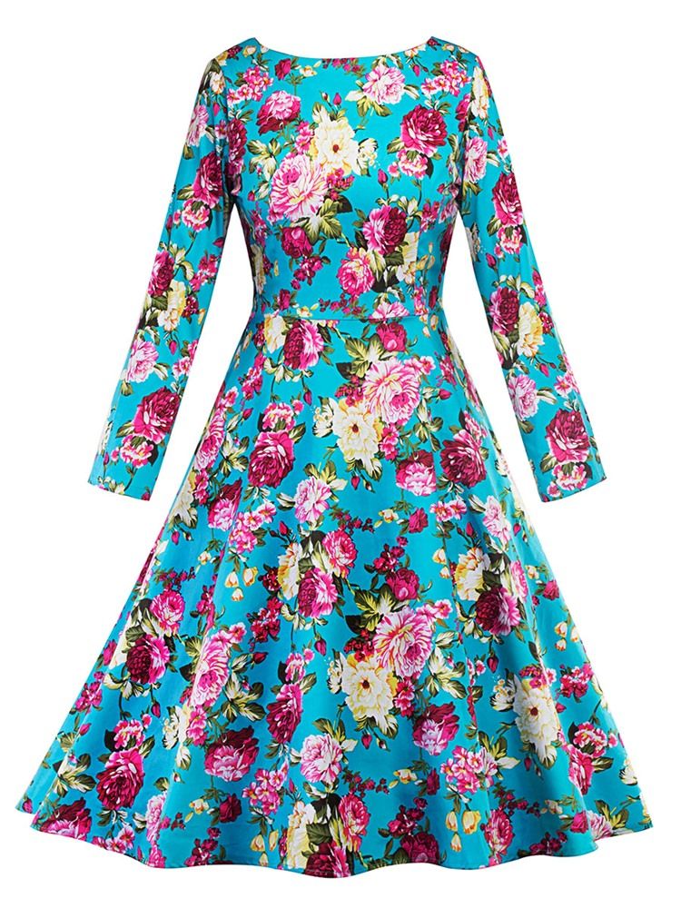 Print Scoop Floral Skater Dress För Kvinnor