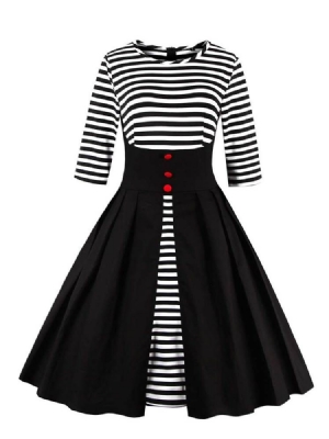 Stripe Patchwork-knapp För Kvinnor A Line Dress