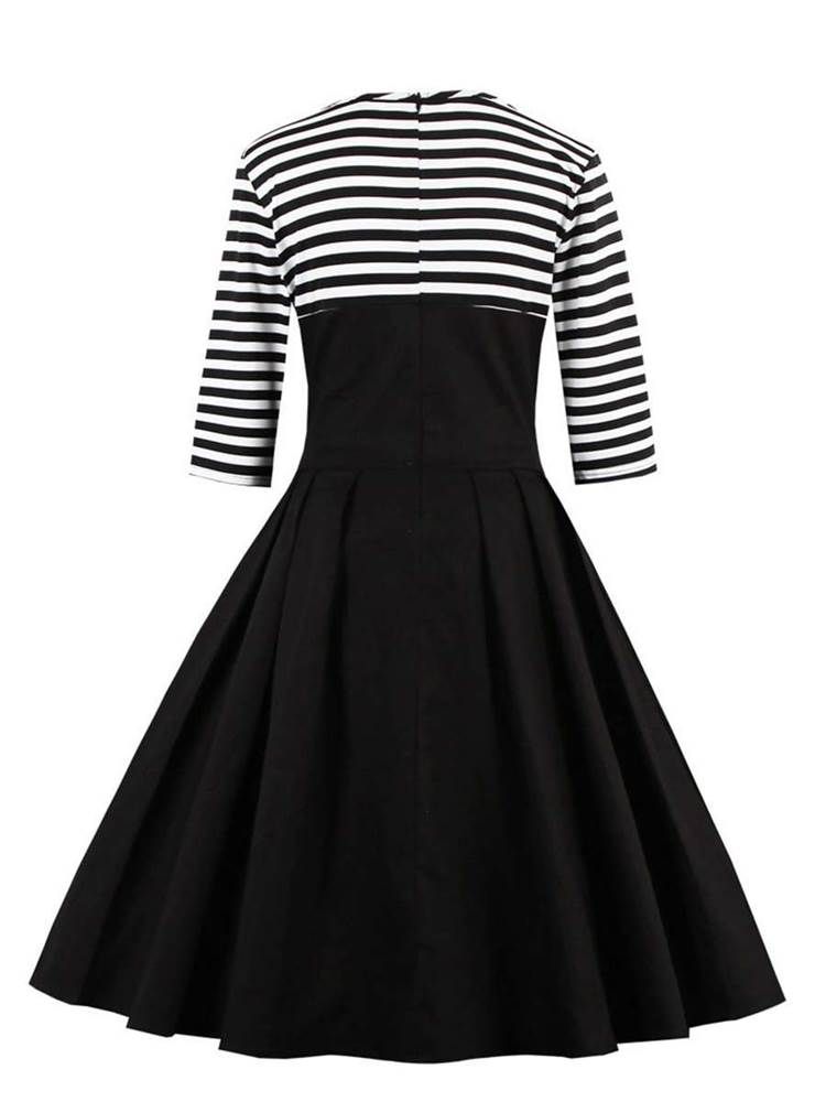 Stripe Patchwork-knapp För Kvinnor A Line Dress