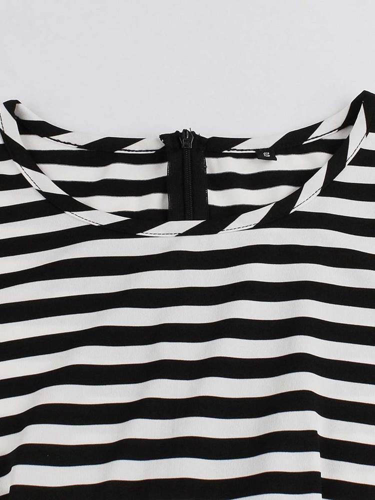 Stripe Patchwork-knapp För Kvinnor A Line Dress