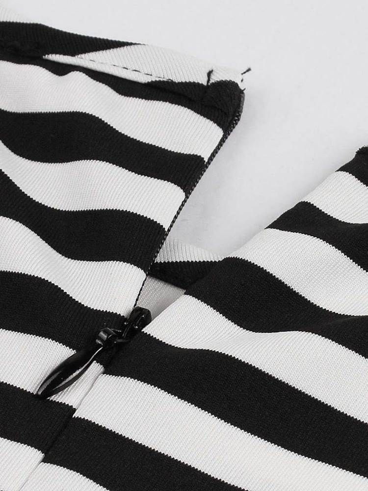 Stripe Patchwork-knapp För Kvinnor A Line Dress