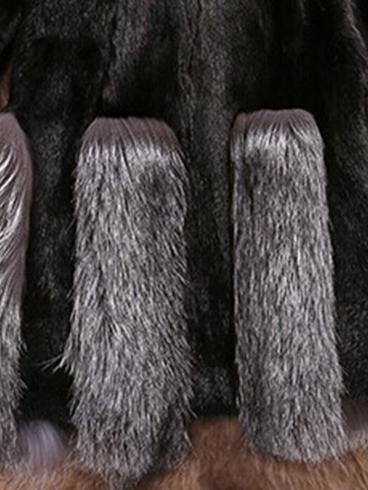 Dam Standardfärgblock Rund Hals Faux Fur Fur Faux Fur Overcoat