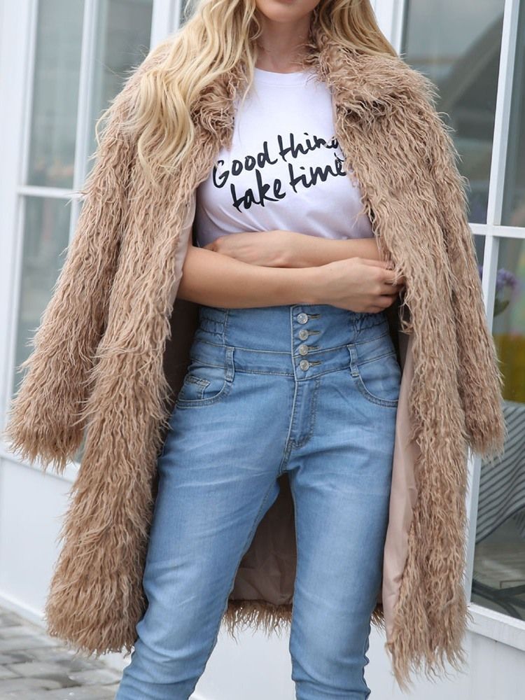 Mellanlängd Vanligt Löst Mode Faux Fur Damrock