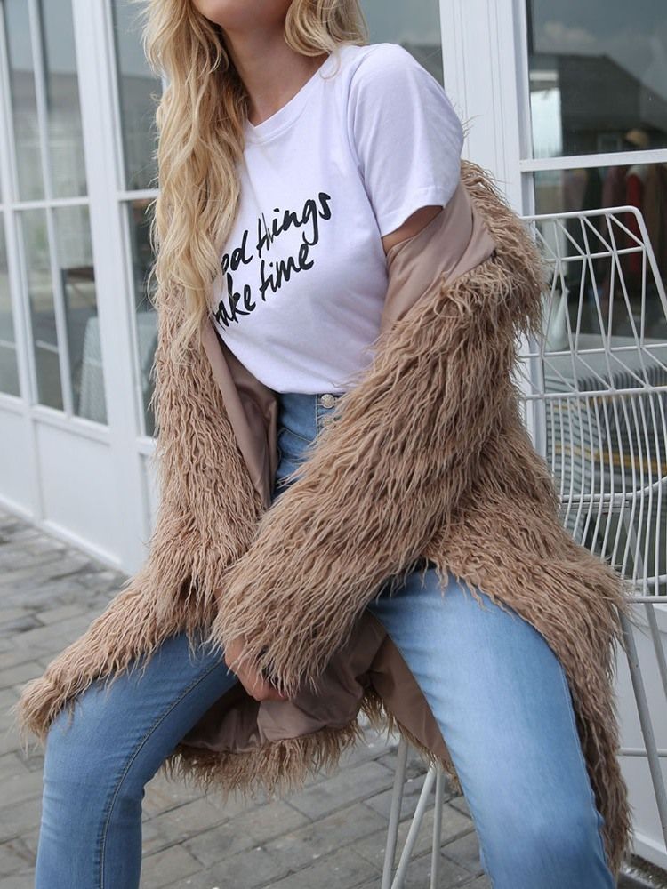 Mellanlängd Vanligt Löst Mode Faux Fur Damrock