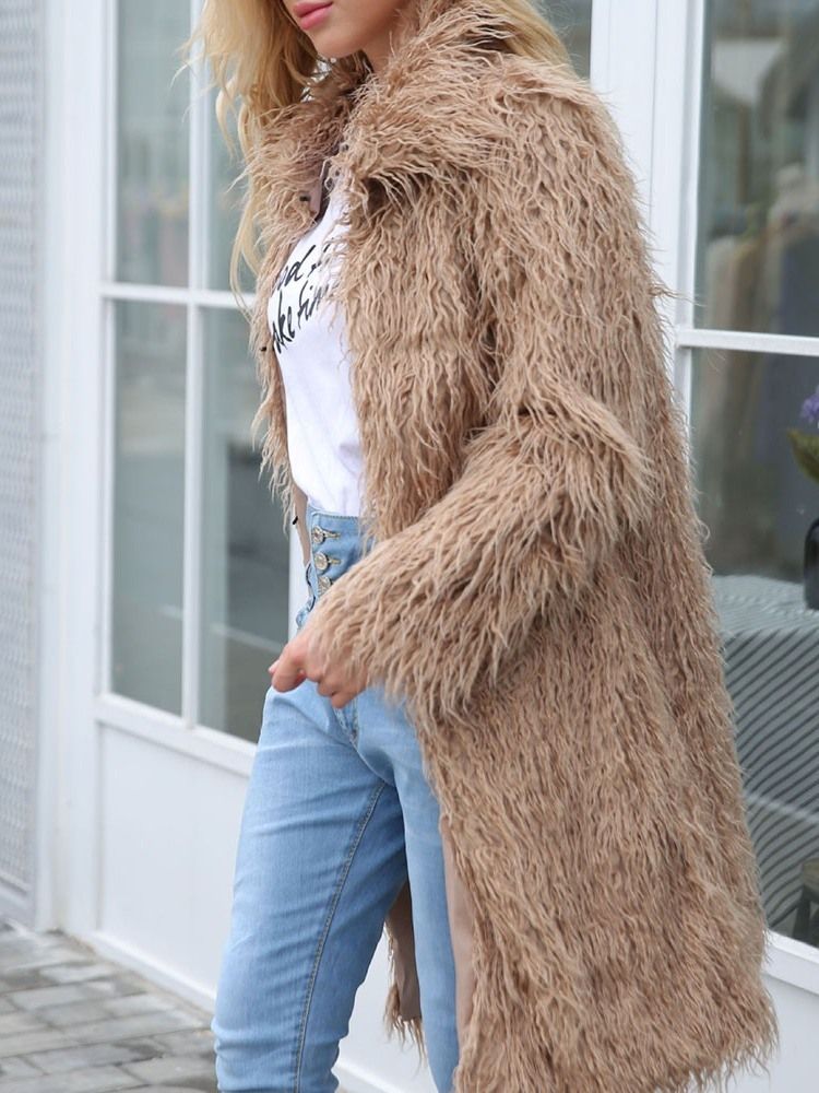 Mellanlängd Vanligt Löst Mode Faux Fur Damrock