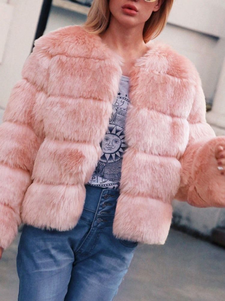 Tjock Plain Standard Faux Fur Långärmad Kappa För Kvinnor