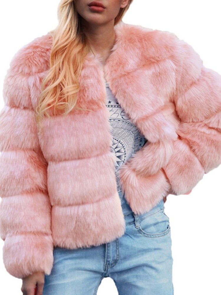 Tjock Plain Standard Faux Fur Långärmad Kappa För Kvinnor