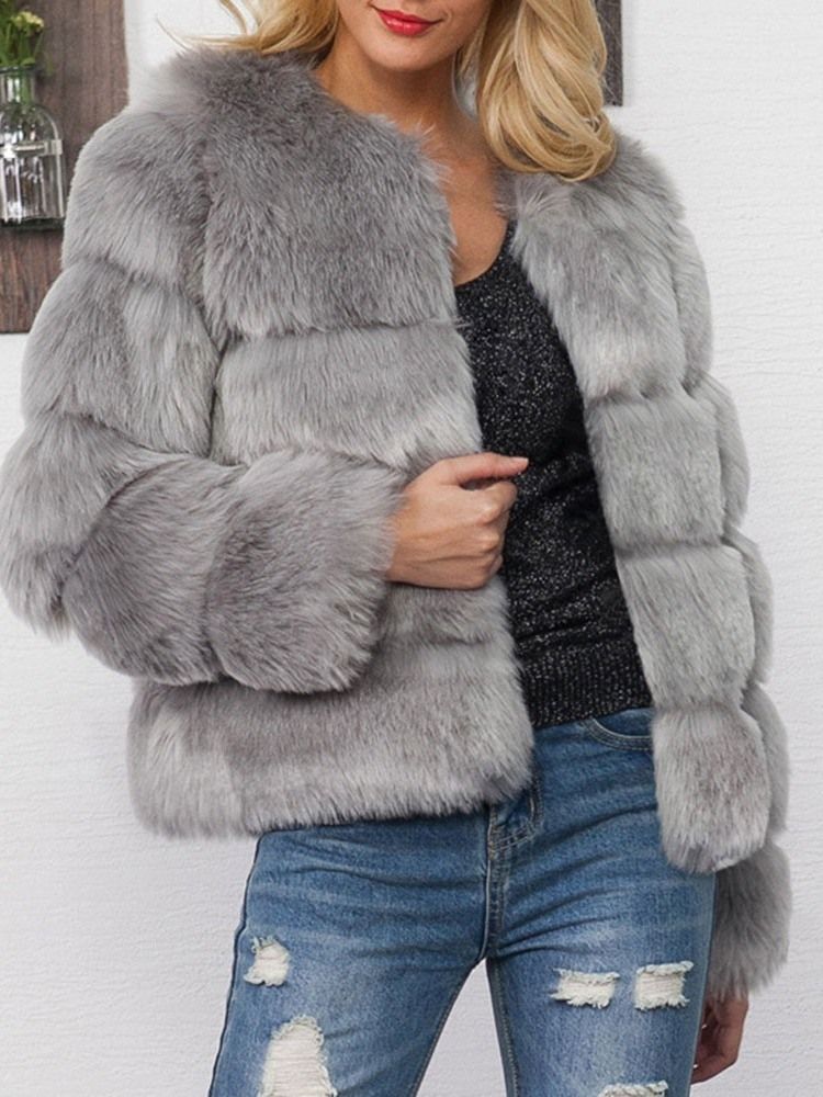 Tjock Plain Standard Faux Fur Långärmad Kappa För Kvinnor