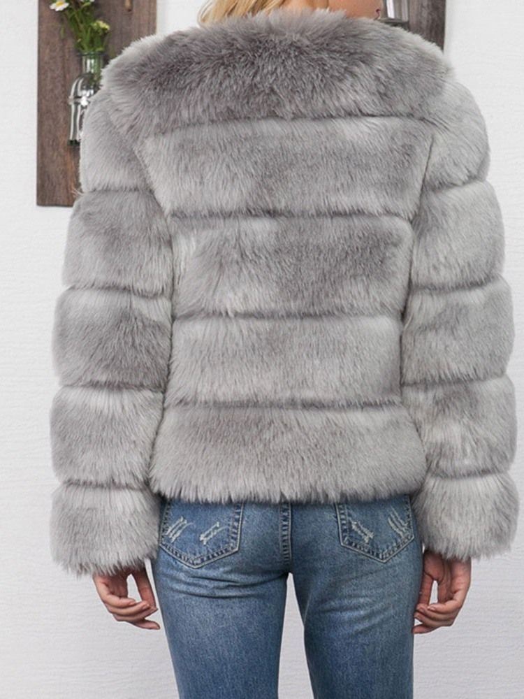 Tjock Plain Standard Faux Fur Långärmad Kappa För Kvinnor