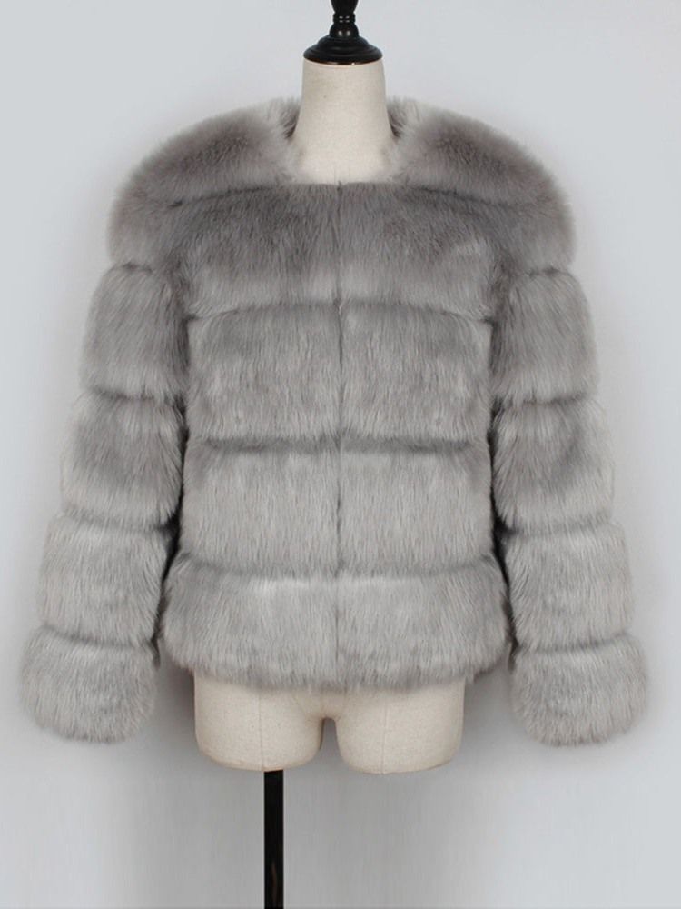 Tjock Plain Standard Faux Fur Långärmad Kappa För Kvinnor