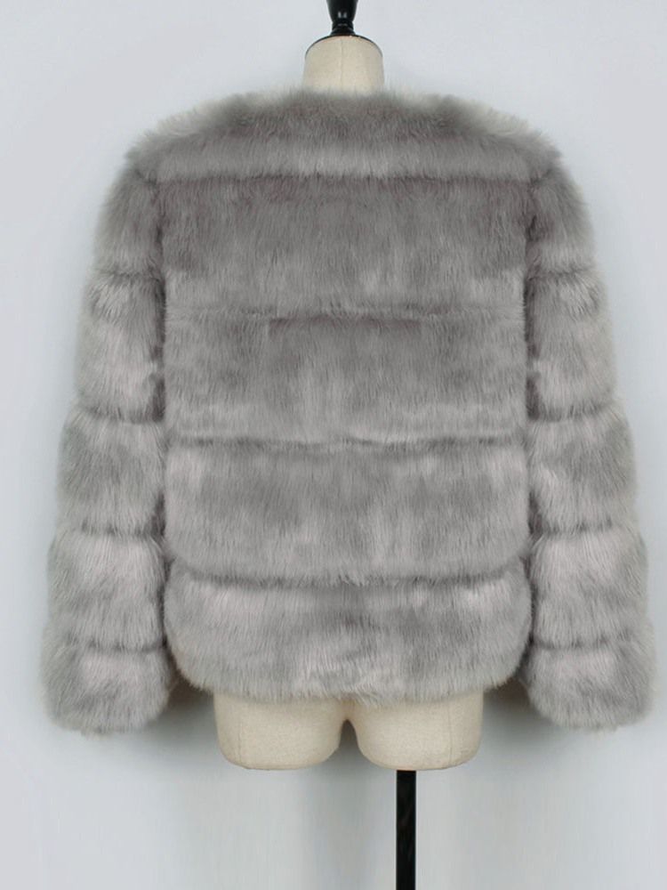 Tjock Plain Standard Faux Fur Långärmad Kappa För Kvinnor