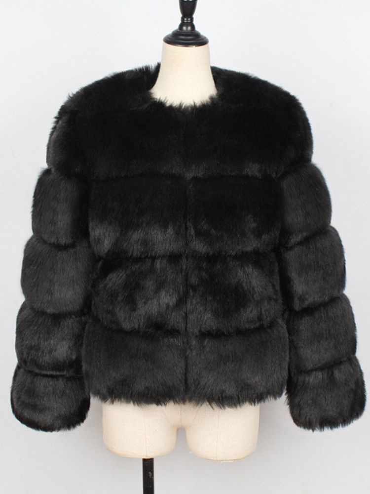 Tjock Plain Standard Faux Fur Långärmad Kappa För Kvinnor