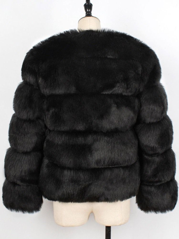 Tjock Plain Standard Faux Fur Långärmad Kappa För Kvinnor