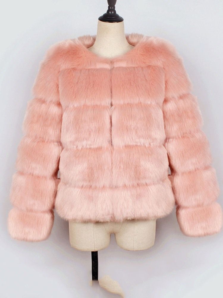 Tjock Plain Standard Faux Fur Långärmad Kappa För Kvinnor