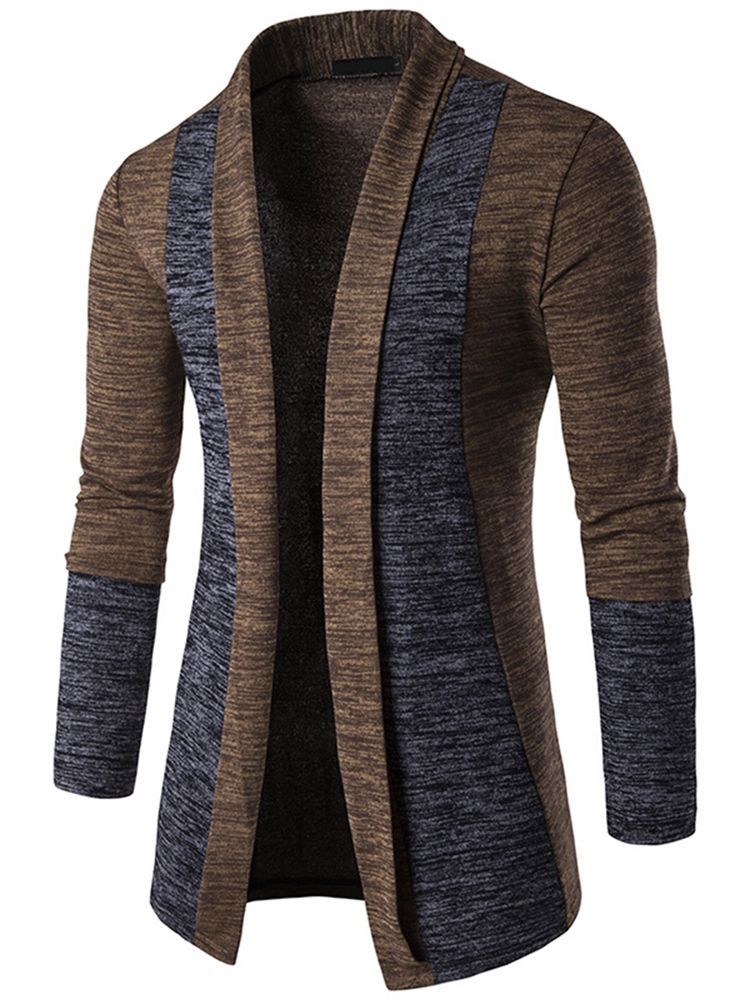 Color Block Cardigan Casual Herrstickning