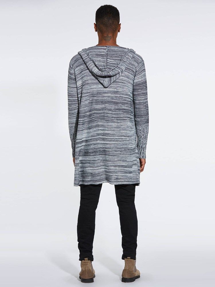 Color Block Hooded Mid-length Casual Cardigan-tröjor För Män