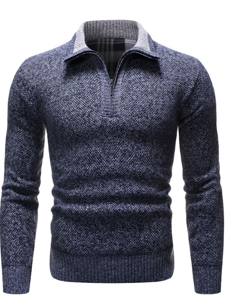 Color Block Lapel Silm Style European Men's Sweater