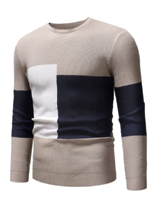 Color Block Patchwork Round Neck Casual Men's Slim Sweater