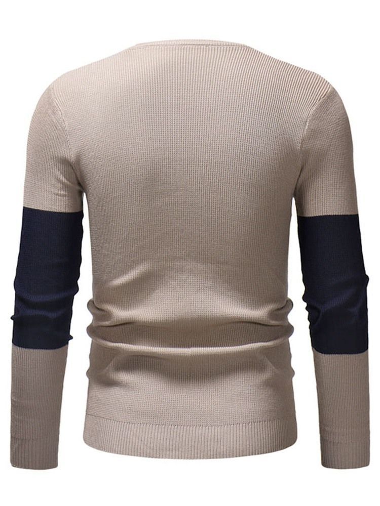 Color Block Patchwork Round Neck Casual Men's Slim Sweater