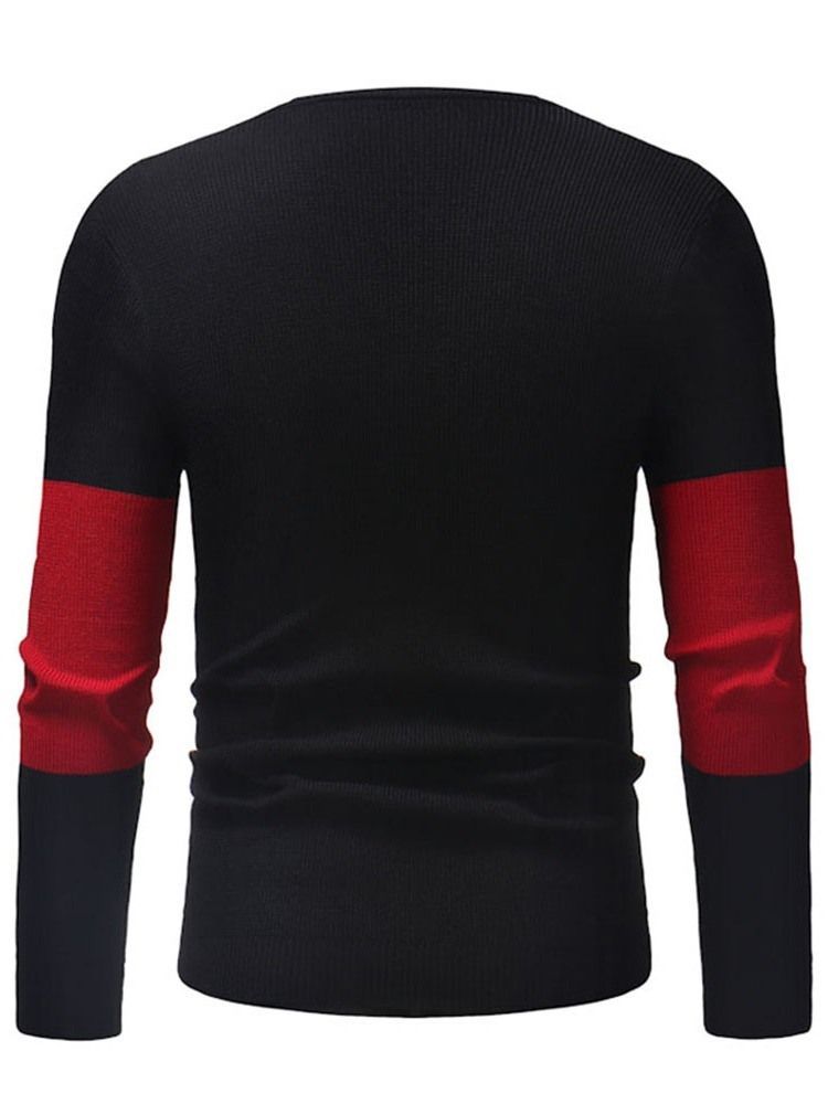 Color Block Patchwork Round Neck Casual Men's Slim Sweater