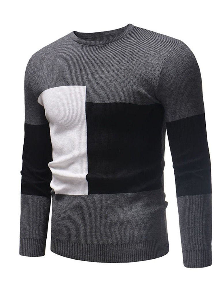 Color Block Patchwork Round Neck Casual Men's Slim Sweater