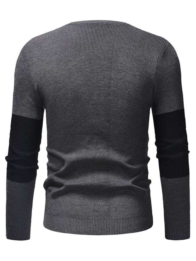 Color Block Patchwork Round Neck Casual Men's Slim Sweater