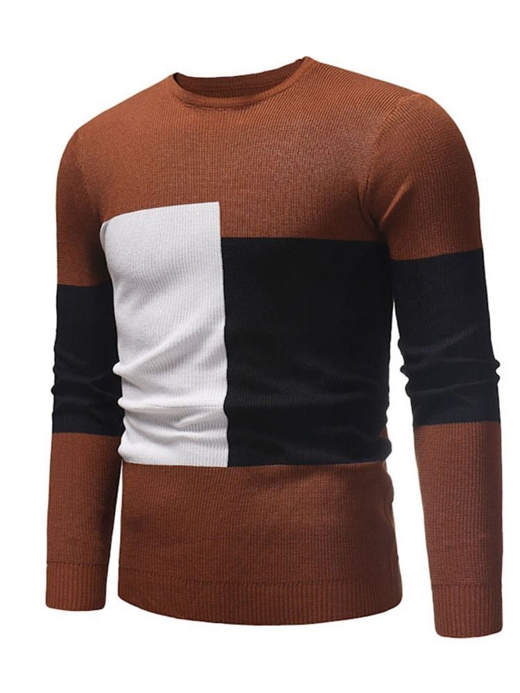 Color Block Patchwork Round Neck Casual Men's Slim Sweater