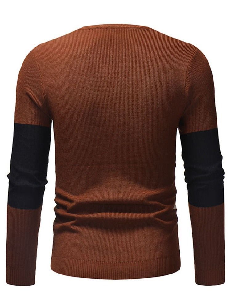 Color Block Patchwork Round Neck Casual Men's Slim Sweater