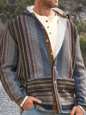 Hooded Standard Single-breasted Cardigan-tröja För Män