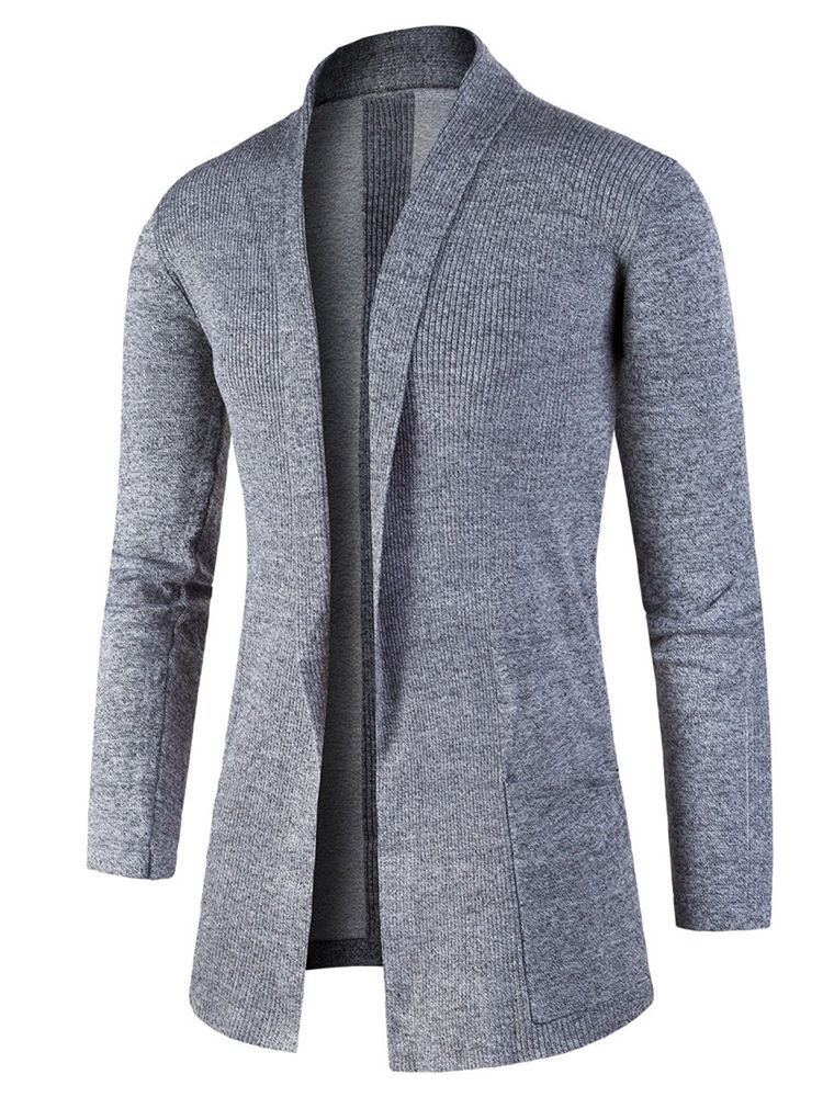 Lapel Slim Mellanlång Cardigan-tröja För Män