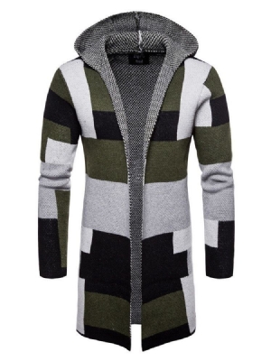 Patchwork Mid-length Hooded Mens Winter Cardigan Tröjor