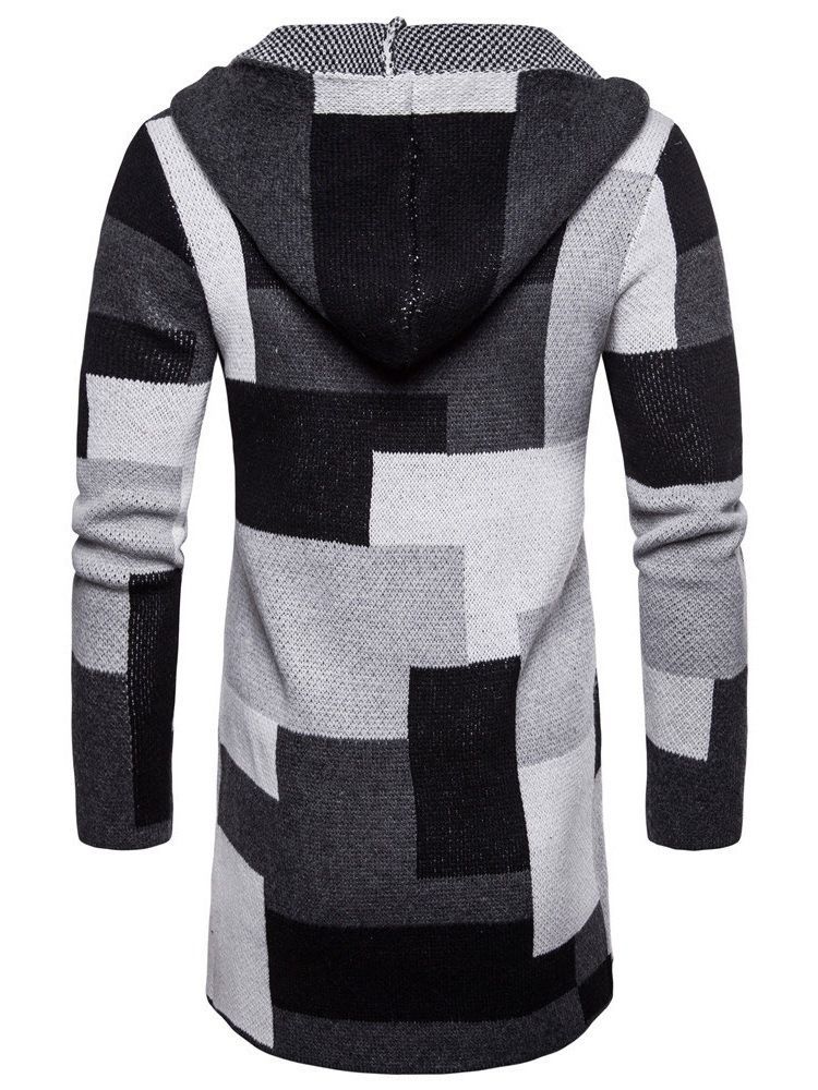 Patchwork Mid-length Hooded Mens Winter Cardigan Tröjor