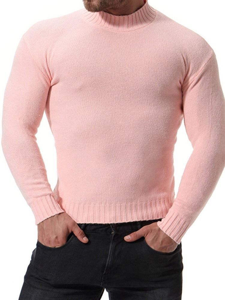 Plain Color Stand Collar Casual Slim Herrtröja