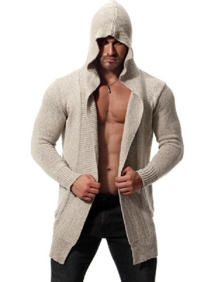 Plain Hooded Mid-length Mens Chunky Knit Cardigan