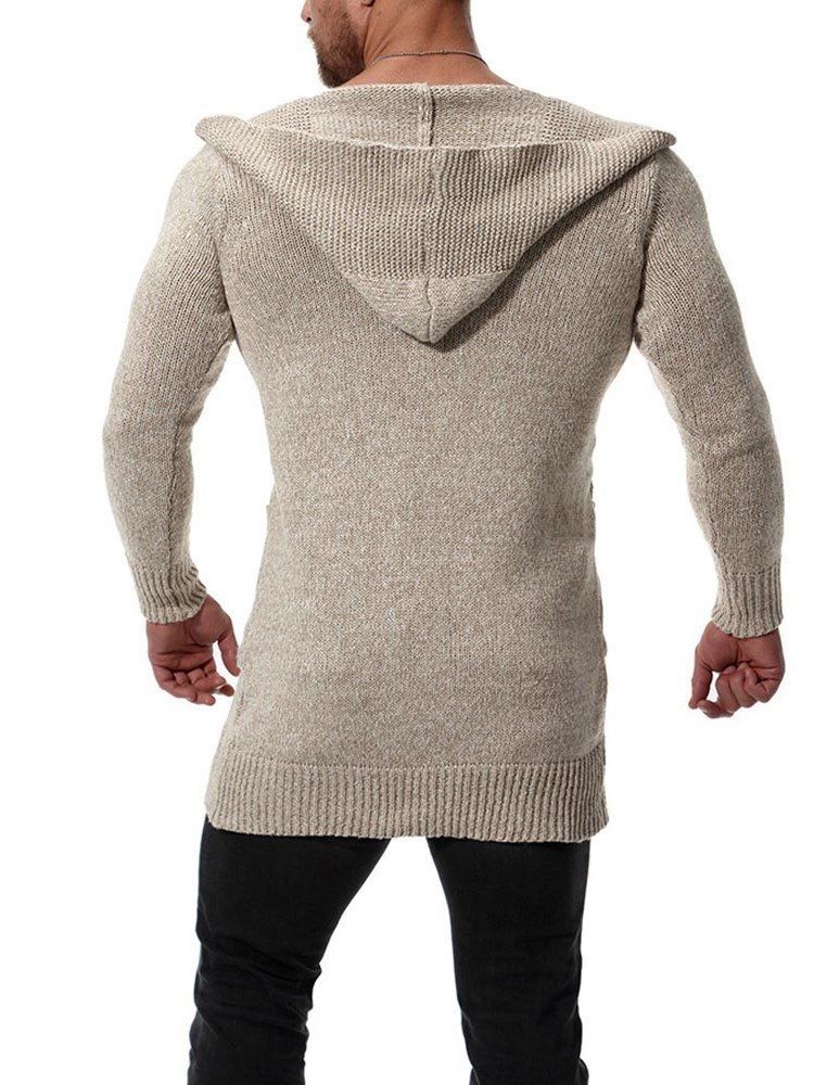 Plain Hooded Mid-length Mens Chunky Knit Cardigan