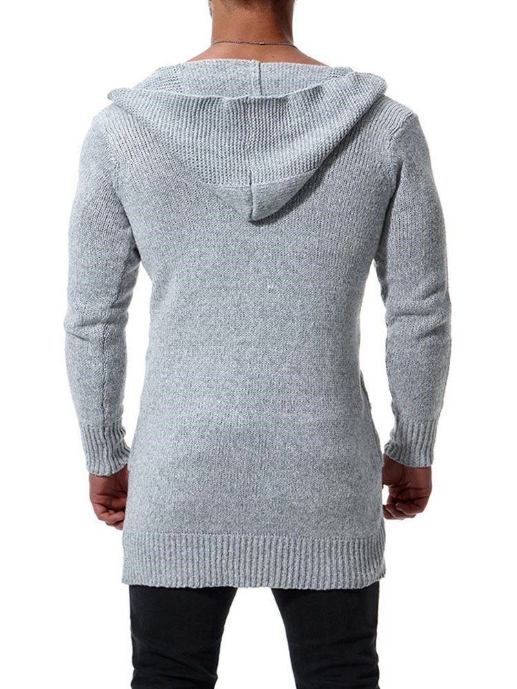 Plain Hooded Mid-length Mens Chunky Knit Cardigan