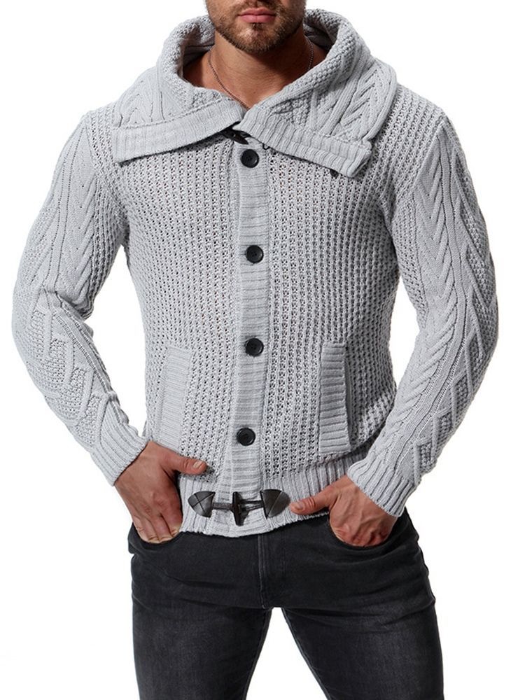 Plain Shawl Collar Mens Button Casual Tröjor